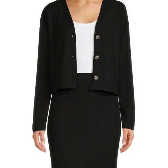 Time and true workwear bodycon ribbed black crop top button long skirt set XXL - Picture 2 of 4